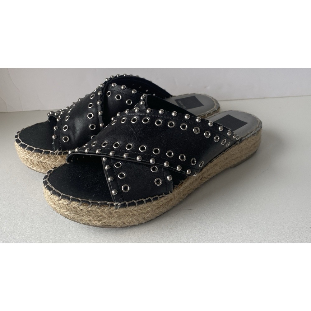 Dolce‎ Vita Maren Black Leather Studded Espadrille Platform Sandals Size 8.5